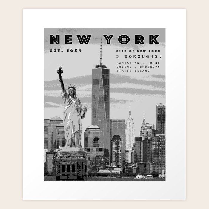 NYC Poster Print [Black and White] Art Print by Kokua Design Company