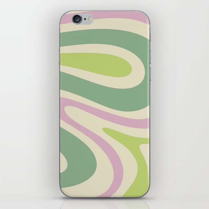 Retro Swirls Abstract in Soft Pastel Lavender Pink Lime Green Cream iPhone Skin