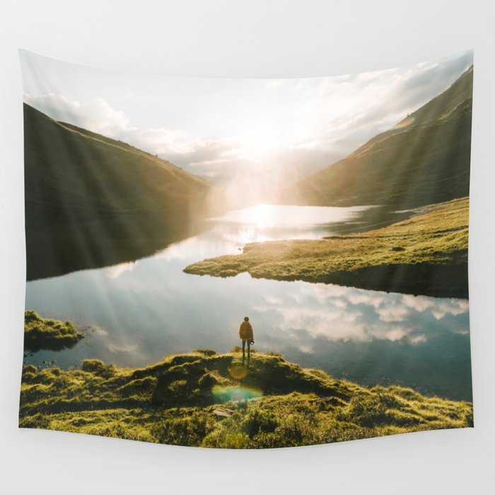Switzerland Mountain Lake Sunrise Landscape Photography Wall Tapestry
