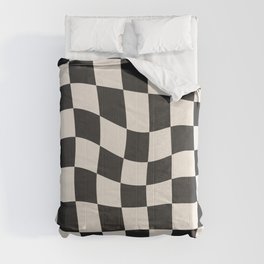 Black and White Wavy Checkered Pattern Comforter