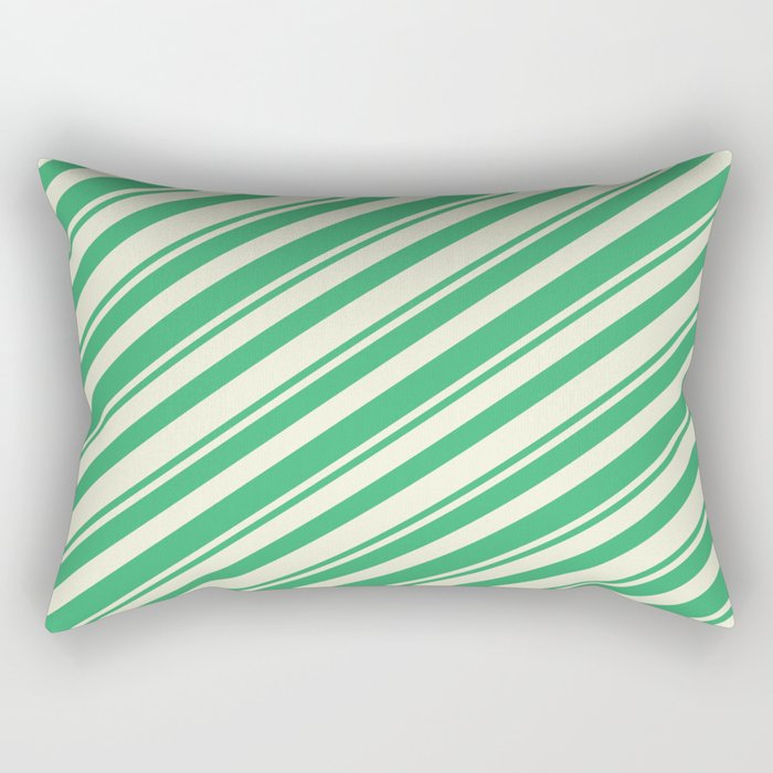 Sea Green & Beige Colored Lines Pattern Rectangular Pillow