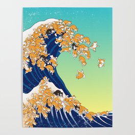Shiba Inu in Great Wave Poster