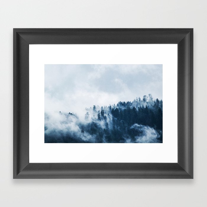 Clouds White Fog Trees Forest Landscape Nature Timber Woods Photography Framed Art Print
