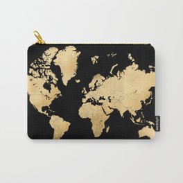 Sleek black and gold world map Carry-All Pouch