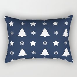 Christmas Pattern White Navy Blue Tree Snowflake Rectangular Pillow
