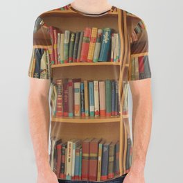 Bookshelf Books Library Bookworm Reading All Over Graphic Tee