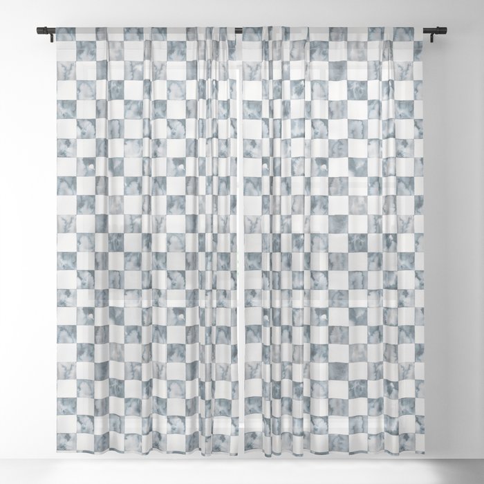 Checker Dark Blue Sheer Curtain