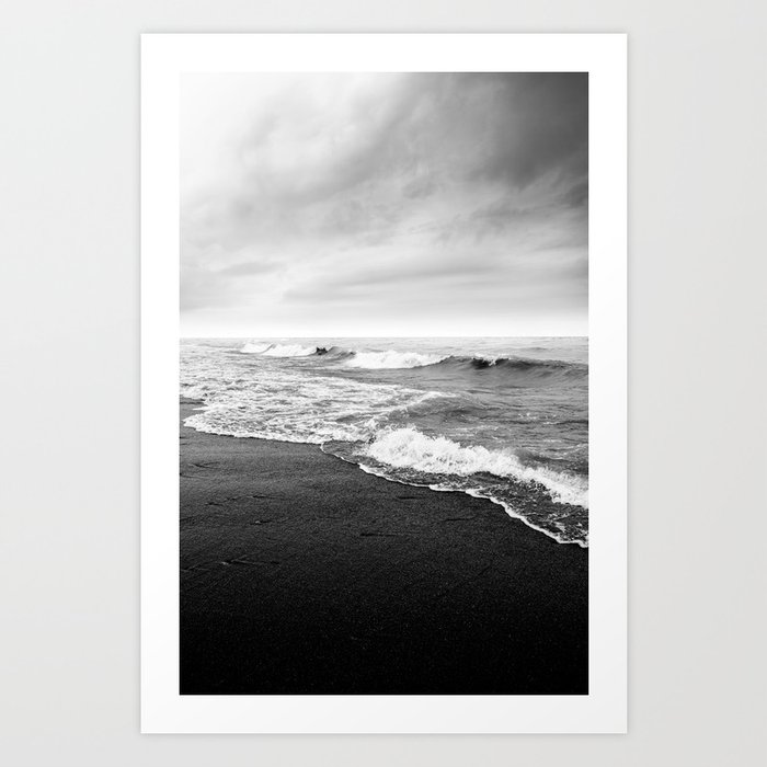 Waves and Black Sand | Black and White Photography | Beach | Landscape | Seascape | Ocean Art Print