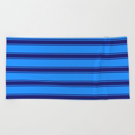 [ Thumbnail: Blue and Midnight Blue Colored Lined/Striped Pattern Beach Towel ]
