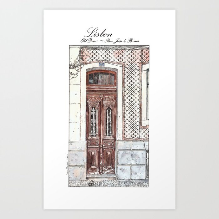 Old Door 2 Urban Landscape Lisbon Portugal Watercolor Art Print