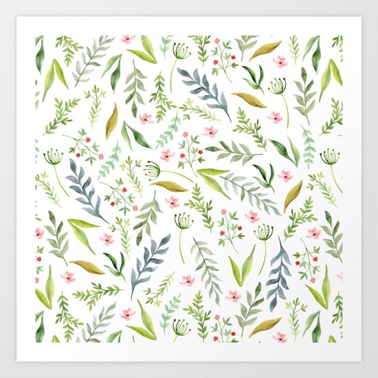 Leaf pattern. Watercolor Art Print