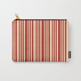 [ Thumbnail: Red & Beige Colored Stripes/Lines Pattern Carry-All Pouch ]
