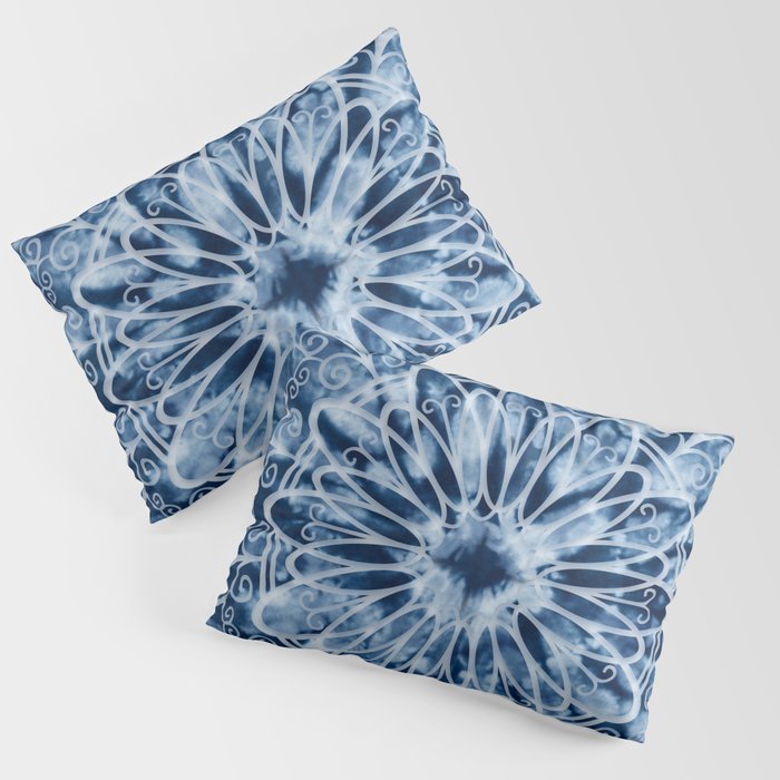 Chicken Mandala Indigo Blue Batik Pillow Sham by Glimmersmith