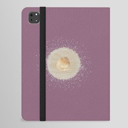 Watercolor Seashell and Sand Circle on Dark Purple iPad Folio Case