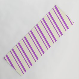 [ Thumbnail: Orchid and Beige Colored Stripes Pattern Yoga Mat ]