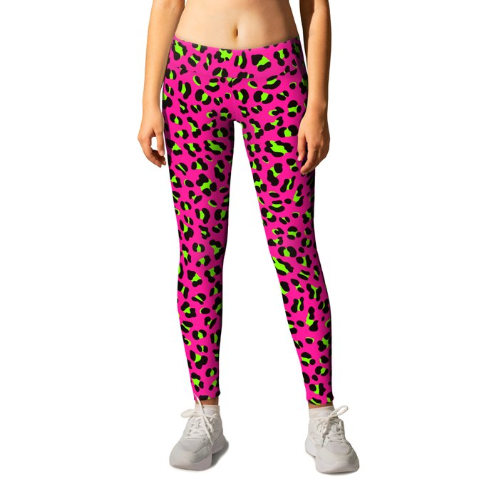 80s Neon Pink and Lime Green Leopard Leggings