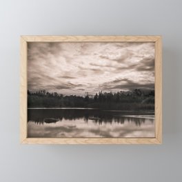 Bright Clouds Reflecting on Calm Water in Sepia Framed Mini Art Print