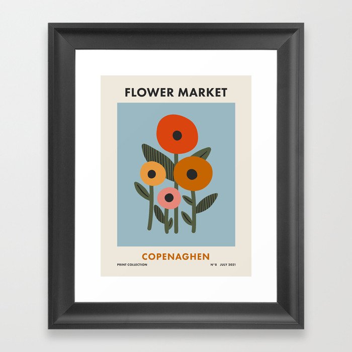 Flower Market Copenaghen, Modern Colorful Floral Print Framed Art Print