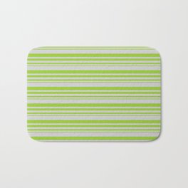 [ Thumbnail: Light Grey and Green Colored Stripes Pattern Bath Mat ]