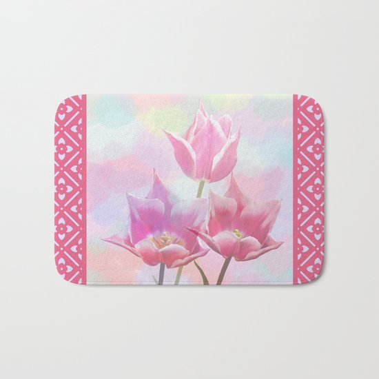 Painterly pastel spring with tulips Bath Mat