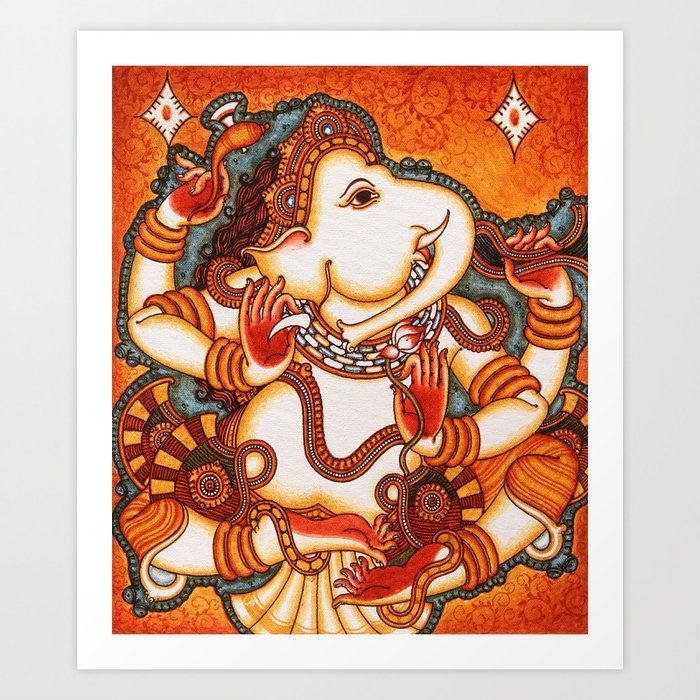 Lord Ganesha Traditional Mural Painting Art Print By