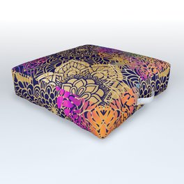 Beautiful Navy, Gold & Rainbow Bohemian Mandala Pattern Outdoor Floor Cushion