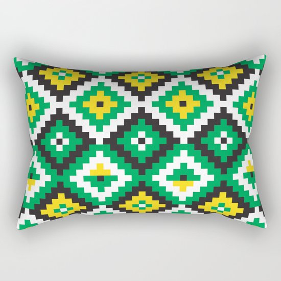 Aztec pattern - green, yellow, black, white Rectangular Pillow