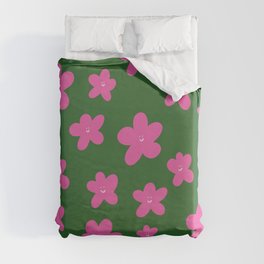 Happy Baby Flowers - Green and pink Duvet Cover