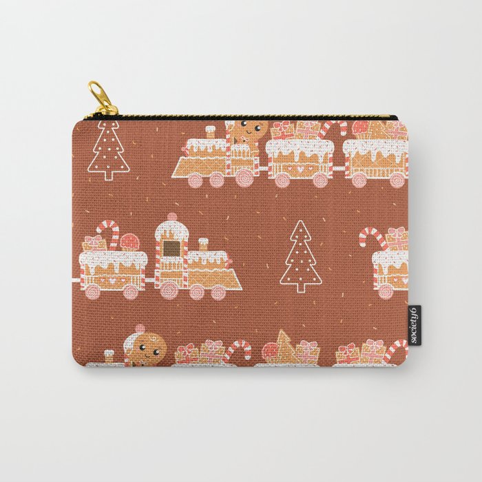 Christmas Wrapping Paper Design with Gingerman and Santa Express in Cartoon Style Seamless Pattern Carry-All Pouch