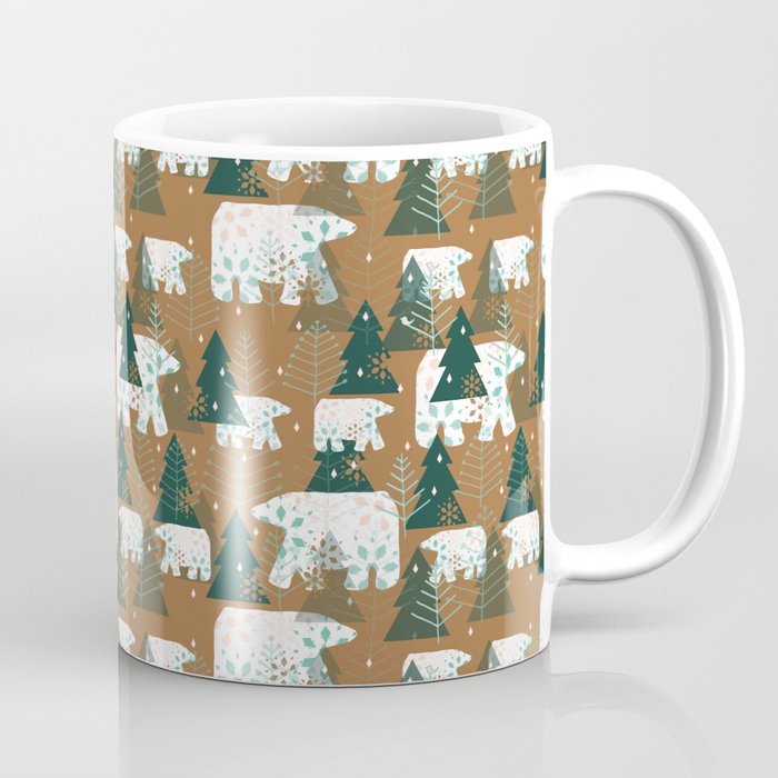 Polar Bears in the Forest - Dark Green Coffee Mug