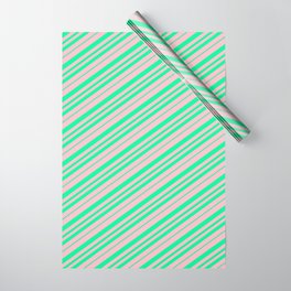 [ Thumbnail: Pink & Green Colored Lined Pattern Wrapping Paper ]