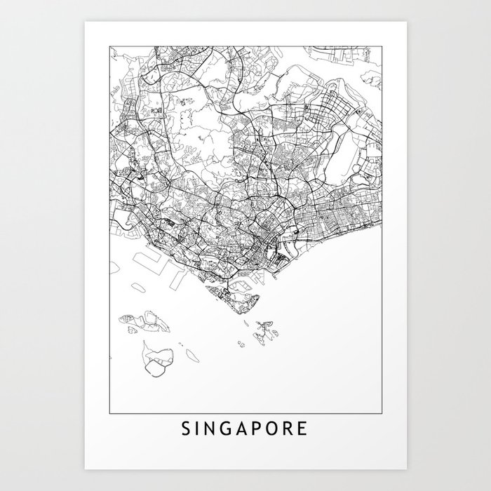 Singapore White Map Art Print