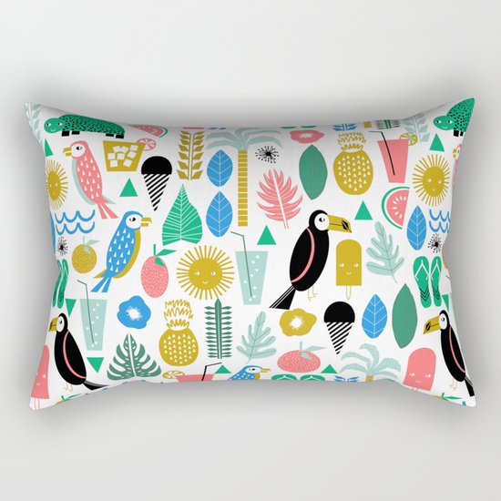 Tropical Vacation Island print pattern fun beach surf sand fun gift for trendy dorm room bright Rectangular Pillow