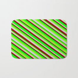 [ Thumbnail: Lime, Chartreuse, Light Grey & Dark Red Colored Stripes/Lines Pattern Bath Mat ]