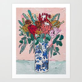 Australian Native Bouquet of Flowers after Matisse Kunstdrucke | Curated, Bouquet, Painterly, Bloom, Protea, Floral, Matisse, Painting, Pink, Eucalyptus 