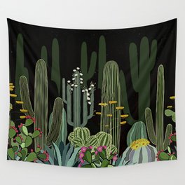 Cactus Garden at Night Wall Tapestry