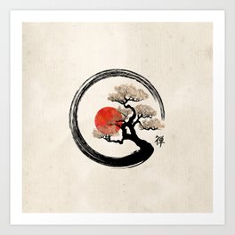 Enso Circle and Bonsai Tree on Canvas Art Print | Minimalist, Zen, Symbol, Minimal, Enso, Ensotree, Buddha, Zencircle, Landsape, Calligraphy 