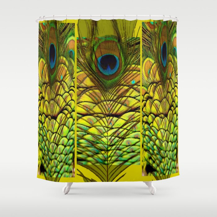GREEN-YELLOW PEACOCK FEATHERS ART DESIGN Shower Curtain