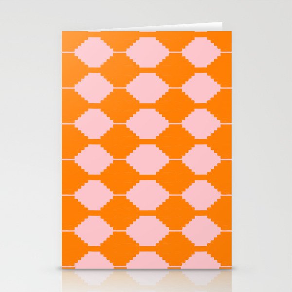 Cheerful Retro Orange + Pink Kilim Pattern Stationery Cards