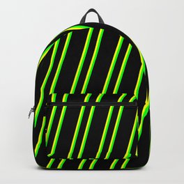 [ Thumbnail: Black, Yellow, and Lime Colored Pattern of Stripes Backpack ]