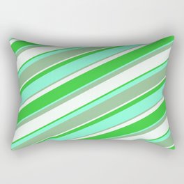 [ Thumbnail: Aquamarine, Dark Sea Green, Mint Cream & Lime Green Colored Lined Pattern Rectangular Pillow ]