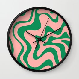 Liquid Swirl Retro Abstract Pattern in Pink and Bright Green Wall Clock