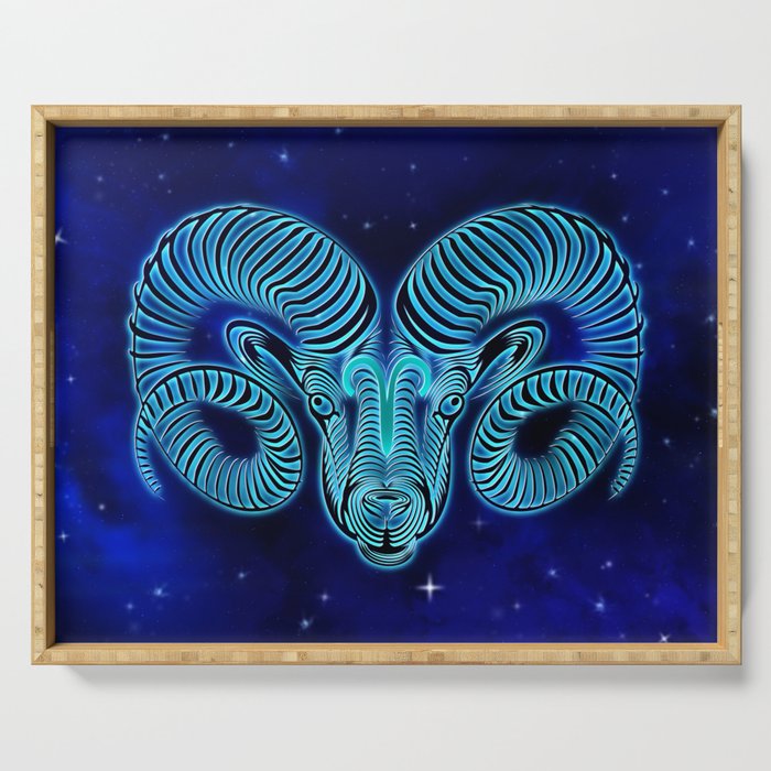 Astrology Horoscope Aries Zodiac Blue Serving Tray