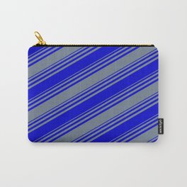 [ Thumbnail: Blue & Slate Gray Colored Stripes Pattern Carry-All Pouch ]