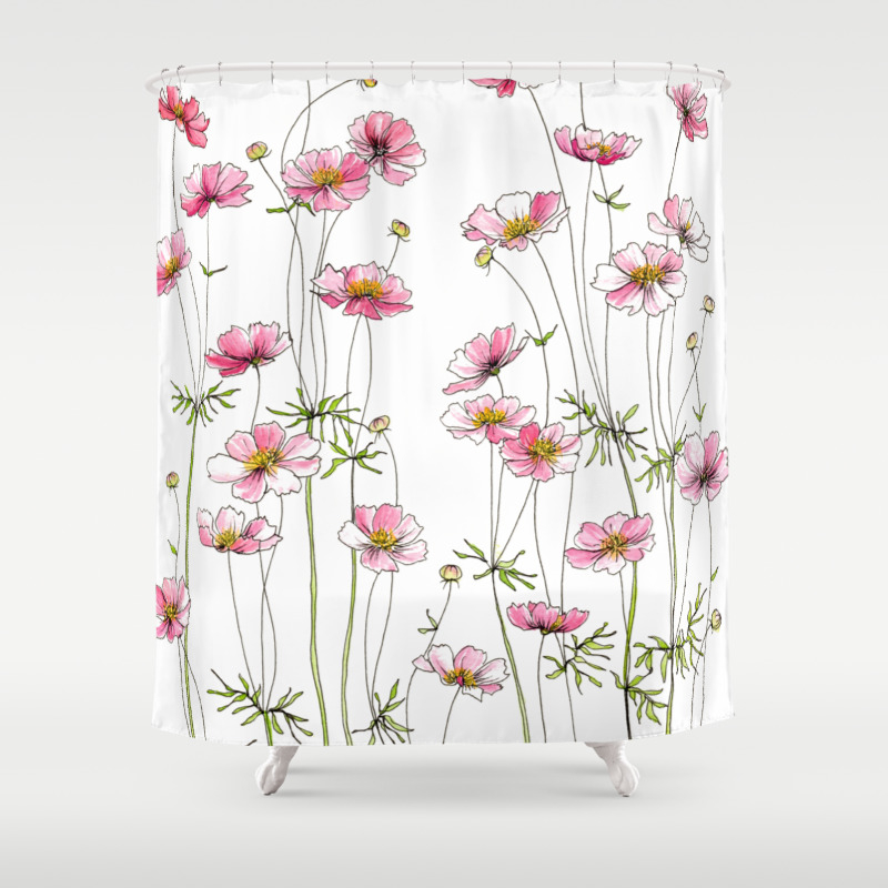Pink Cosmos Flowers Shower Curtain By Jrosedesign Society6