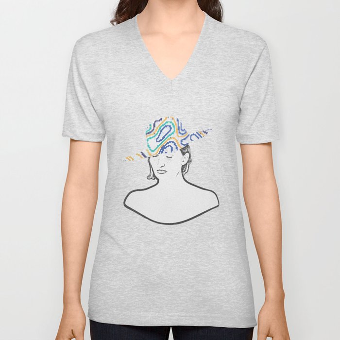 Lady with Hat-12 V Neck T Shirt