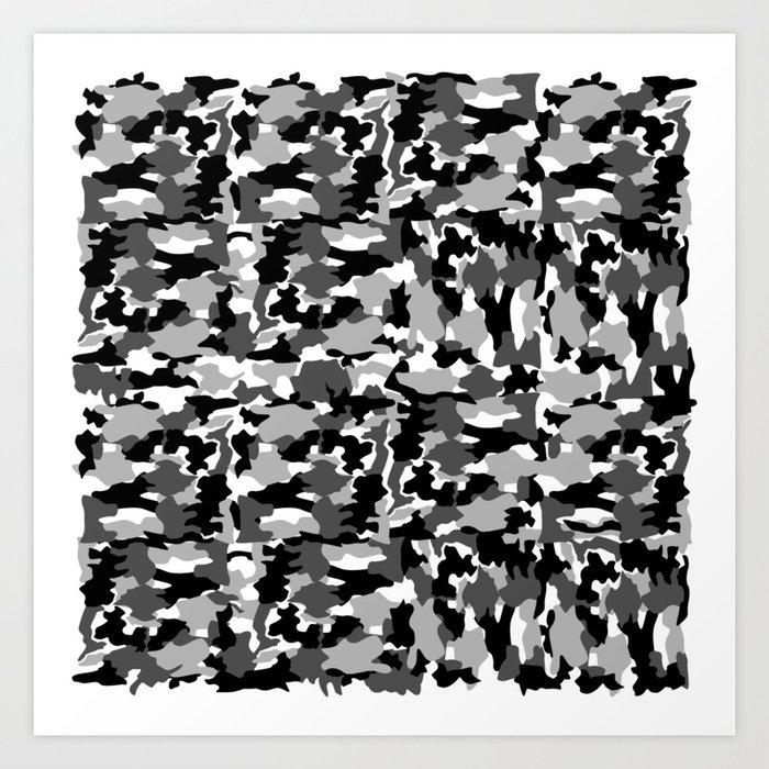 Black And White Background Pattern Camo Art Print By Az Design