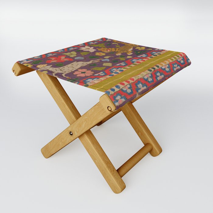 Tigers Chasing Deer With Dragon Chinese Art Folding Stool