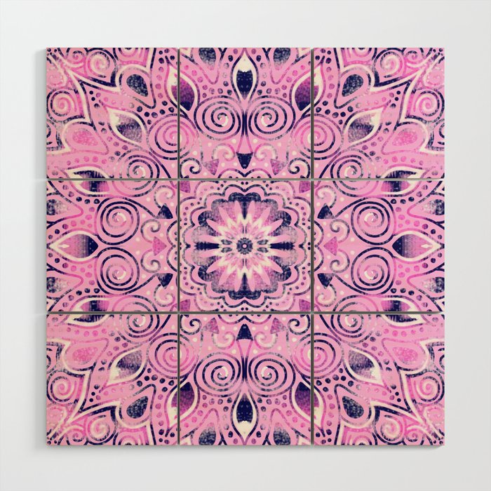 Colorful Pink Mandala Wood Wall Art