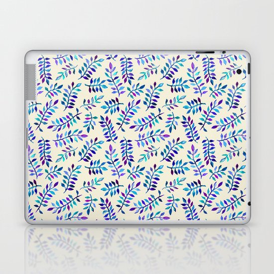 Hand Painted Purple & Aqua Leaf Pattern on Cream Laptop & iPad Skin